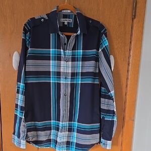 Express Men's Blue Plaid Shirt